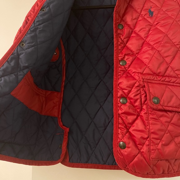 Boys Quilted Jacket in Dark Red with Red Polo Player - Picture 2 of 4